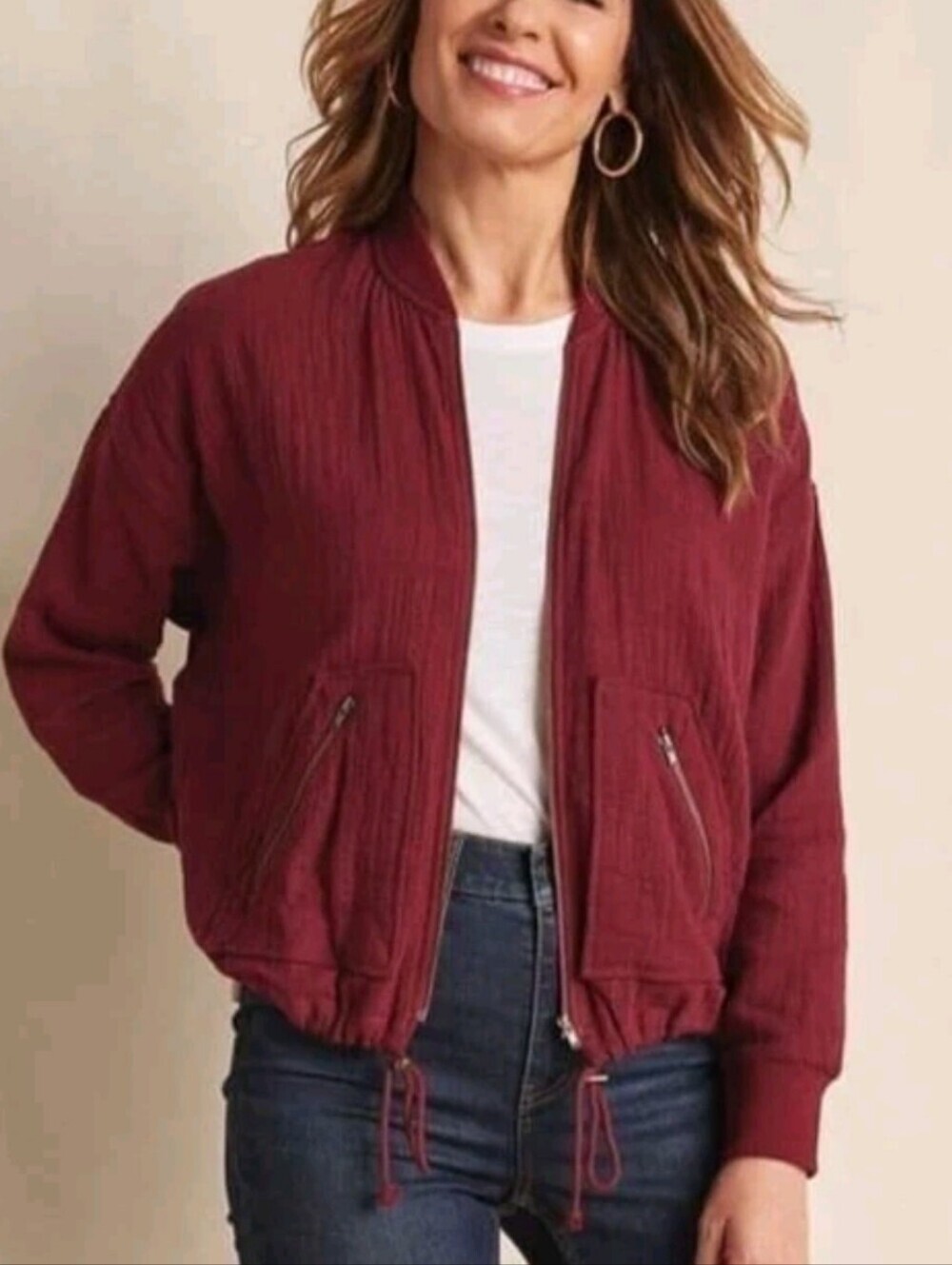 Matilda Jane Womens Red Heart to Heart Storyteller Gauze Bomber Jacket Small